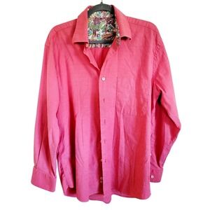 Alan Flusser M Men's Red Long Sleeve Button Up Shirt Pocket‎ Cotton Blend